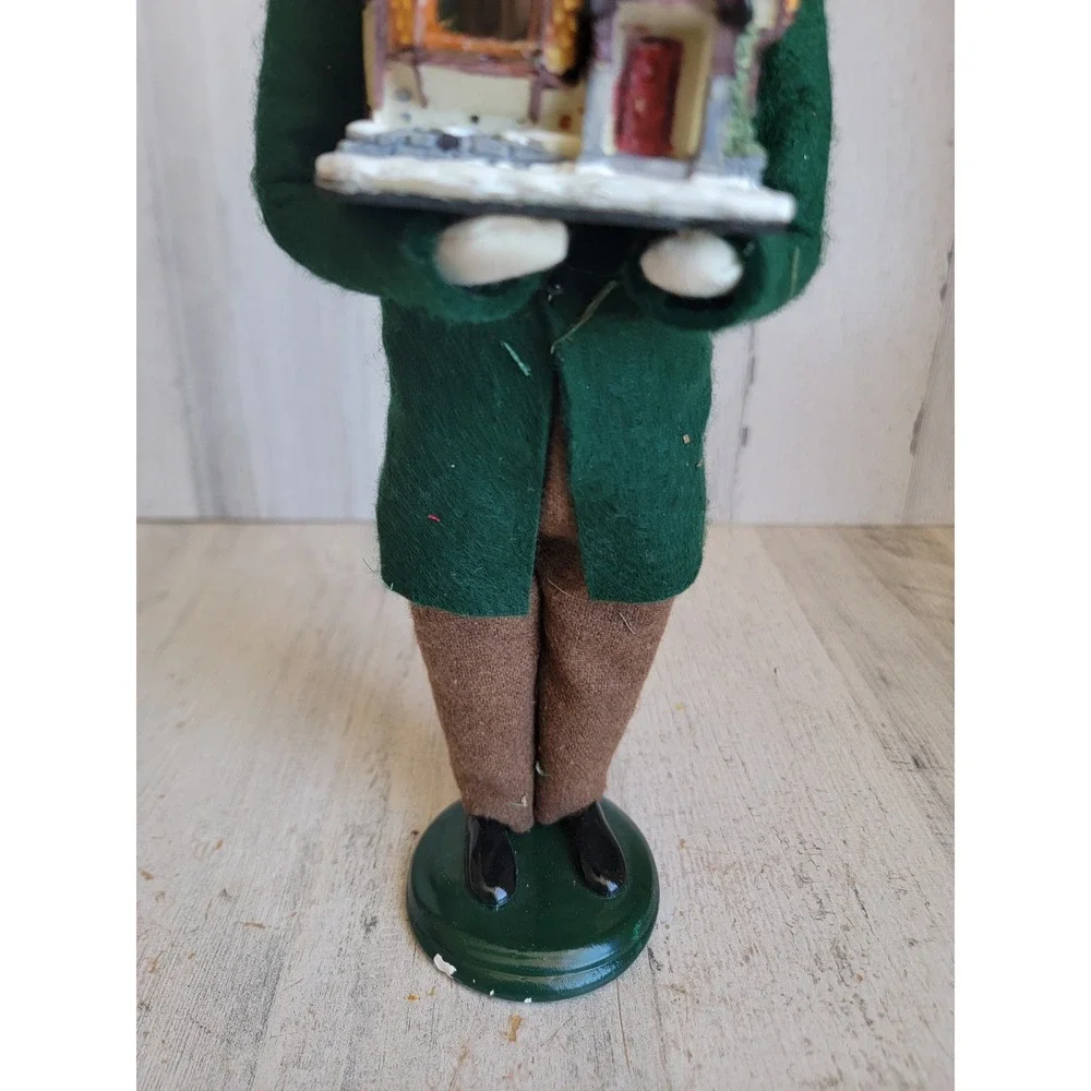 Byers choice Victorian man Caroler holding village house Xmas home decor